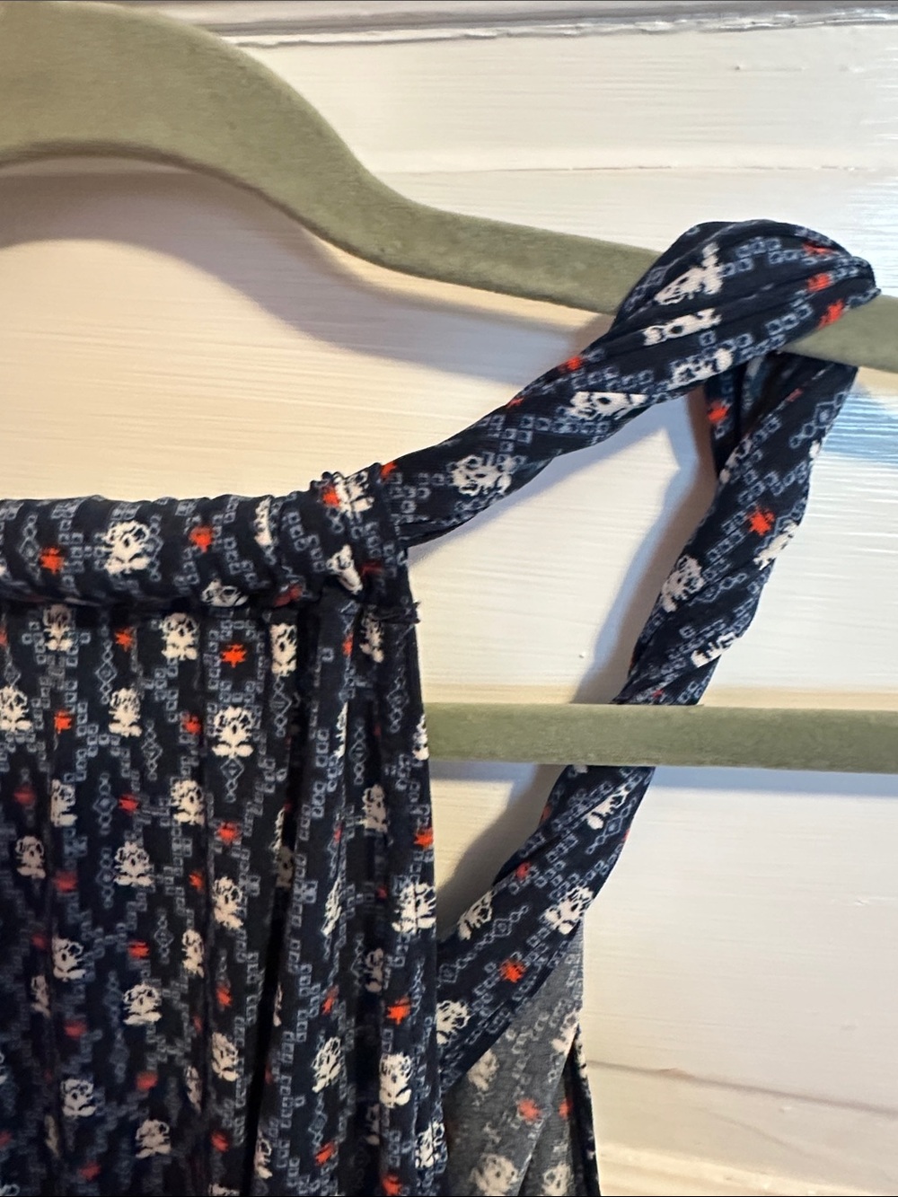Max Studio Navy Floral Print Skirt with Coral Dots - Picture 5 of 7
